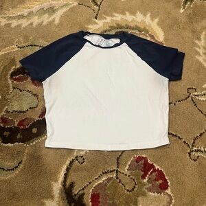 Blue and White Baseball Cropped Tee
